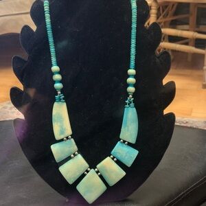 Vintage Statement Aqua blue/ green stones & Beaded Necklace